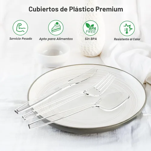 Miniatura 3 de Dealusy 360 Unidades Tenedores y Cucharas de Plástico Transparente Extra Resistentes, 180 Tenedores y 180 Cucharas, Resistentes al Calor, Juego