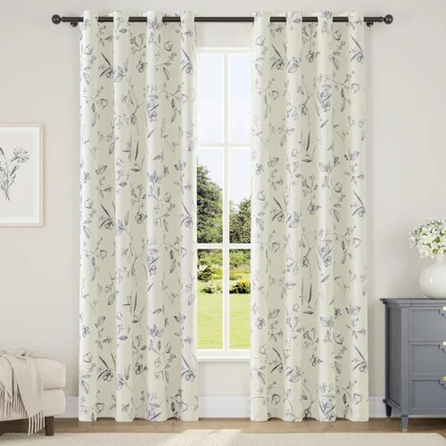 Miniatura 27 de ChrisDowa Cortinas florales 100% opacas de 63 pulgadas de largo, 2 paneles para dormitorio, sala de estar, estampado de flores negras