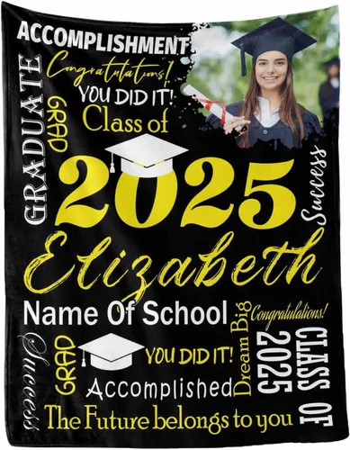 Miniatura 19 de MyPupSocks Manta personalizada de graduación 2025, clase de con nombre de la universidad, regalos personalizados, manta con texto para sobrina