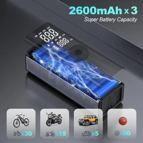 Miniatura 2 de TECBOT Inflador de neumáticos, compresor de aire portátil, 20000 mAh y 150 PSI 4 veces más rápido inflado, bomba de neumáticos con medidor
