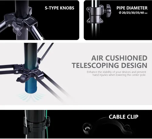 Miniatura 5 de 【Resistente de 16 pies】Trípode RAUBAY Extreme Tall para cámara de video deportiva con amortiguación de aire, soporte de luz telescópico de aleación