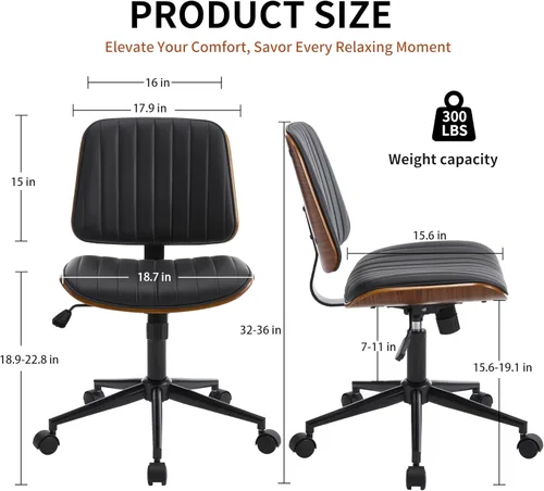 Miniatura 2 de VipDesk Silla pequeña de oficina en casa, silla de escritorio sin brazos con respaldo medio con giro de 360° y ruedas, silla de computadora moderna