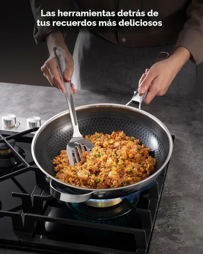 Miniatura 2 de Sartén wok con tapa, cerámica híbrida de 13 pulgadas, woks y sartenes para saltear de acero inoxidable de tres capas, antiadherente, no tóxico