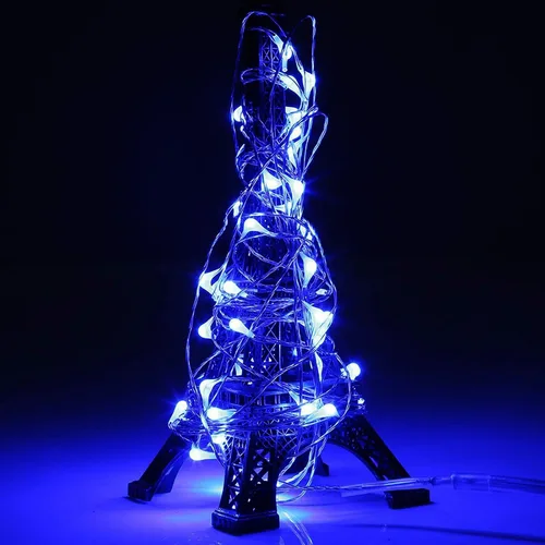 Miniatura 7 de RUICHEN Luces de Hadas de Alambre Plateado Enchufables de 33 Pies, Cadena de 100 Luces LED con Carrete, Azul Waterproof, Silver Coated Copper Wire