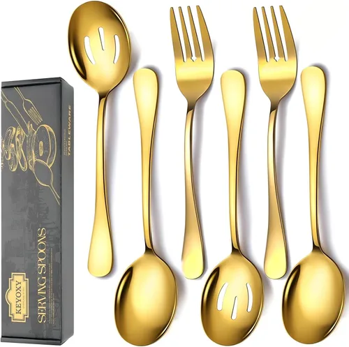 Miniatura 10 de Juego de 4 cucharas de servicio de acero inoxidable, 10 pulgadas, incluye 2 grandes, 2 ranuradas, para fiestas, cocina, bufé, catering, apto