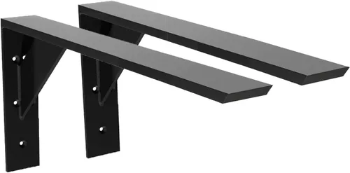Miniatura 9 de Soportes de estante resistentes, paquete de 2 soportes de estante de 12 x 10 x 2.5 pulgadas, acero negro de 3/8 pulgadas de grosor, soporte en L