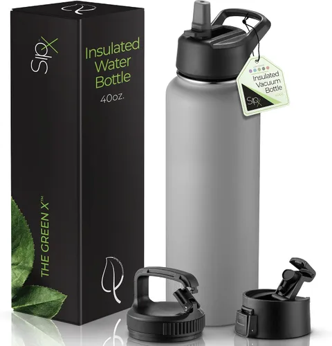 Miniatura 25 de SIPX™ Botella de Agua Aislada de 18 oz con 3 Tapas – Acero Inoxidable a Prueba de Fugas, Triple Aislamiento – Frío 24 Horas/Caliente 12 Horas