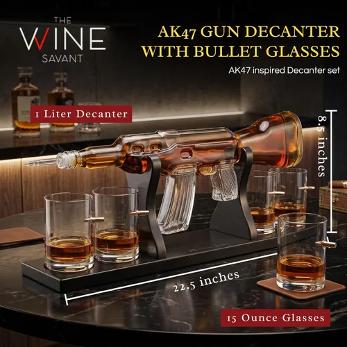 Miniatura 2 de Juego de decantador de whisky AK Gold con 4 vasos de whisky bala - The Wine Savant, regalo para padres, tíos, hijos - Regalos para veteranos, regalo