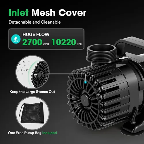 Miniatura 2 de VIVOSUN Bomba de agua sumergible de 2700 GPH con bolsa de barrera, bomba de estanque de 120 W con 15 pies. Altura de elevación, bomba de acuario