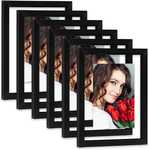 Miniatura 8 de LBECUA Juego de 6 marcos flotantes de 5 x 7 pulgadas con doble cristal para fotos de 4 x 6 pulgadas o pantalla completa de 5 x 7 pulgadas, Negro