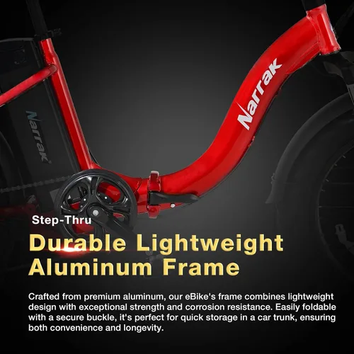 Miniatura 3 de Bicicleta eléctrica plegable con neumáticos gordos Narrak, batería extraíble de litio de 48V y 624Wh, motor sin escobillas de pico de 1100W