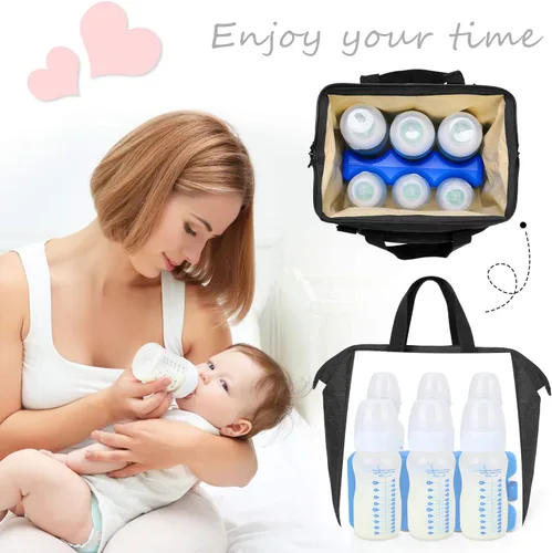 Miniatura 9 de Luxja Bolsa enfriadora de leche materna con una bolsa de hielo (se adapta a 6 botellas, hasta 9 onzas), enfriador de leche materna para biberones