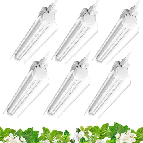 Barrina T8 1FT Grow Light, 5000K Full Spectrum, Linkable, High PPFD, 6-Pack | LED Grow Light Strips, 90W(6x15W), V-shaped Reflector, Hanging Plant