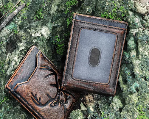 Miniatura 4 de DK86 Mens Deer Slim Wallet with Money Clip Minimalist Bifold Front Pocket wallet for Men RFID Blocking Full Grain Leather with Hand Burnished