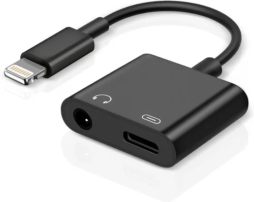 [Certificado MFi de Apple] Adaptador de carga y audio 2 en 1 para iPhone, Lightning a conector de auriculares de 3.5mm, divisor tipo dongle,