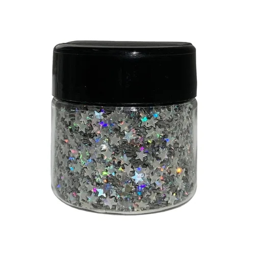 Tarro biodegradable de estrellas holográficas con purpurina de grado cosmético de 0.75 onzas, vegano y fabricado en los Estados Unidos