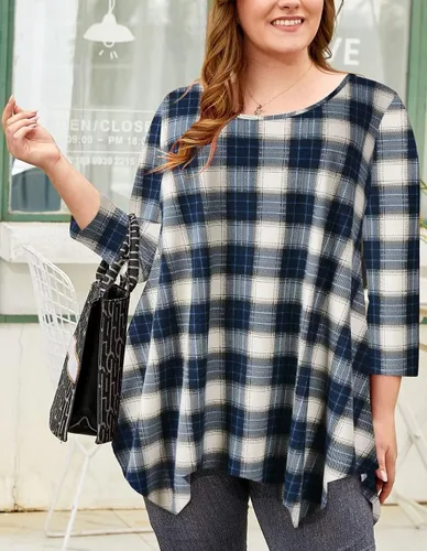 Miniatura 3 de LARACE - Camisa de talla extragrande para mujer, camisa tipo túnica con manga 34, ajuste holgado, ropa básica para mujer