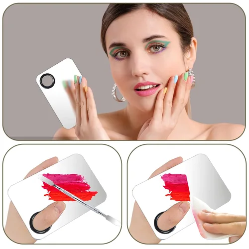 Miniatura 7 de Juego de 2 paletas de mezcla de maquillaje, paleta de maquillaje de acero inoxidable con espátula profesional para maquilladores, adecuada
