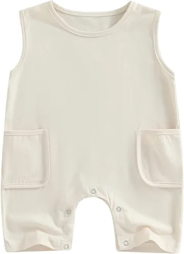 Miniatura 40 de Mameluco unisex de manga corta para bebé recién nacido, con botones, de una pieza, ropa de color sólido