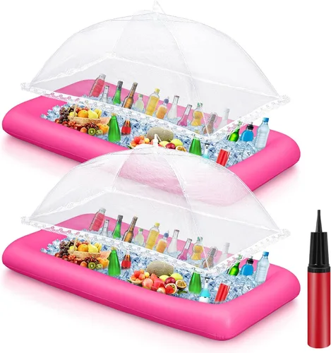 Miniatura 8 de Leitee Kit de barra inflable de 5 piezas, incluye bandeja de buffet de ensalada con tapón de drenaje, cubierta de malla, recipientes de bebidas