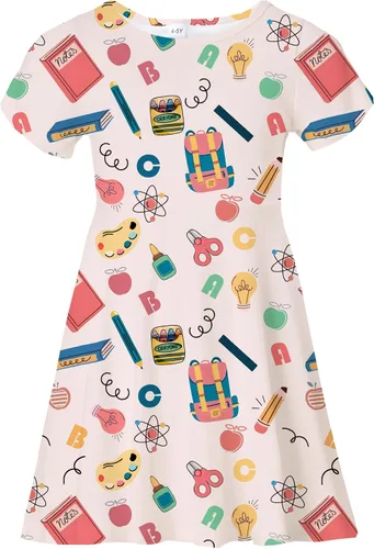 Miniatura 28 de Vestidos para niñas con estampado lindo, de manga corta, vestidos casuales de verano para niñas de 4 a 10 años