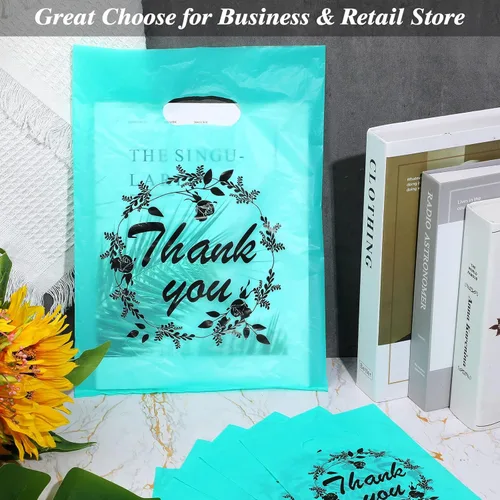 Miniatura 6 de Leinuosen 200 bolsas de mercancía de agradecimiento de 3 tamaños con asas, bolsas de plástico reutilizables a granel para boutique de regalo (corona)
