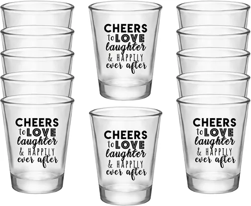 Vasos de chupito de boda – Cheers to Love Laughter and Happily Ever After Vasos de chupito a granel paquete de 12 – 1.75 oz desechables regalos de