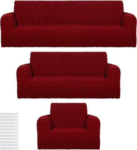 Miniatura 7 de Fanfanwin Juego de 3 fundas de sofá para muebles de sala de estar, fundas elásticas y lavables para sofá de Navidad, sofá grande de gran