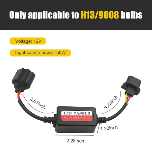 Miniatura 2 de 2 piezas de decodificador de luz LED para auto, H13/9008 bombilla LED arnés antiparpadeo cancelador de código de error, decodificador Canbus