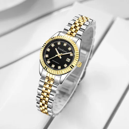Miniatura 4 de Szaikyri Reloj clásico para mujer con banda de acero inoxidable sólido, reloj de vestir para mujer, reloj con calendario