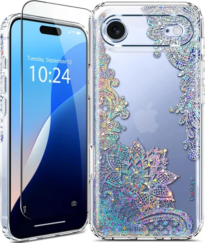 Miniatura 19 de Funda para iPhone 16, con protector de pantalla, linda para mujeres y niñas, funda protectora de grado militar de 10 pies para iPhone 16, funda