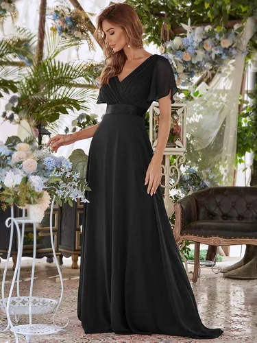 Miniatura 3 de Ever-Pretty 09890 - Vestido largo de noche con cuello en V y manga corta para mujer