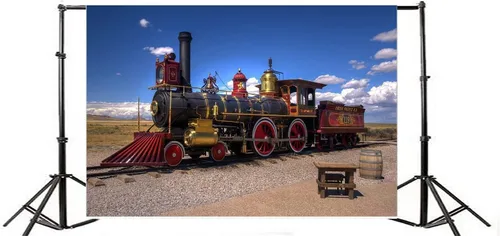 Miniatura 2 de Yeele Telones de fondo de fotos clásicos de tren de vapor de 12 x 8 pies, vinilo vintage vías de ferrocarril, locomotora para adultos, retratos