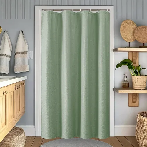 Miniatura 36 de OWENIE Cortina de ducha blanca para baño, 96 pulgadas, extra larga, elegante cortina de ducha de tela texturizada en relieve 3D, repelente al agua