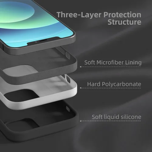 Miniatura 5 de Funda de silicona líquida compatible con iPhone 12/12 Pro, color negro [Protección contra caídas] [Resistente a los arañazos, a prueba de golpes]