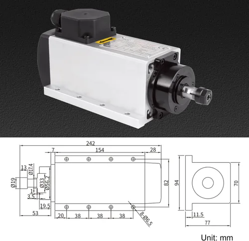 Miniatura 3 de Kits de motor de husillo CNC, 110 V, 1.5 KW, ER11, motor de husillo cuadrado refrigerado por aire, motor CNC de husillo CNC + 110 V 1.5 KW VFD +