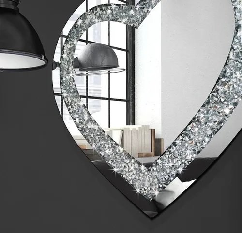 Miniatura 5 de DMDFIRST Espejo plateado en forma de corazón de cristal estrellado con diamante para decoración de pared 20x20x1 pulgadas; espejo sin marco