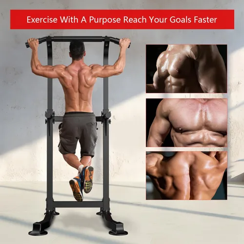 Miniatura 6 de ZENOVA Pull Up Bar Dip Bar Squat Rack Workout Dip Station Height Adjustable Free Standing Chin Up Bar Negro