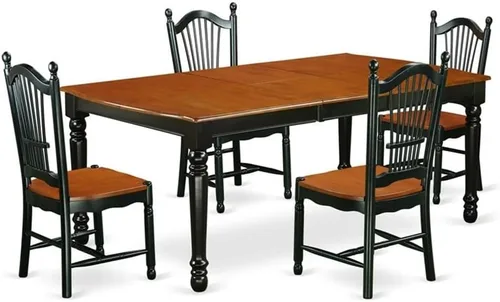 East West Furniture DOVE5-BCH-W - Juego de mesa y sillas de cocina de 5 piezas, incluye una mesa de comedor rectangular con hojas de mariposa y 4