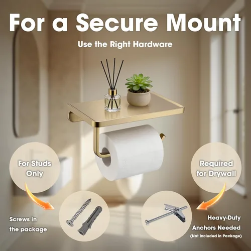 Miniatura 5 de TRUSTMI Soporte de papel higiénico con estante para teléfono, accesorios de baño, dispensador de rollo de pañuelos, almacenamiento, montaje en Oro