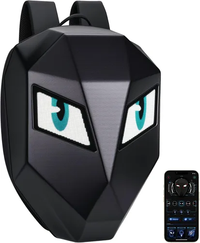 Mochila de motocicleta LED personalizable, mochila LED rígida impermeable para hombres, mochilas con casco de caballero genial con ojos de diablo (B)