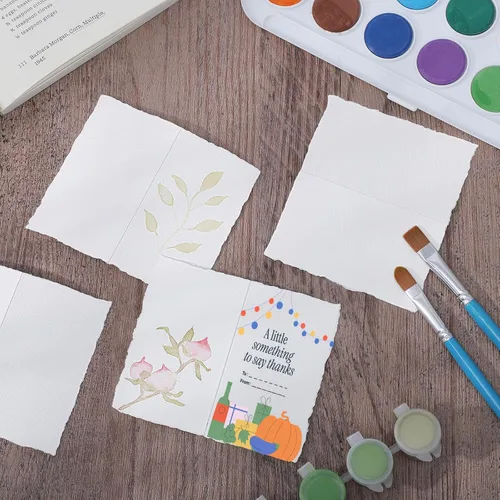 Miniatura 5 de 50 hojas de papel para acuarela 3.5 x 2, 300 g/m² Papel de borde deshilachado Papel hecho a mano rugoso/texturizado para acuarelas, invitaciones