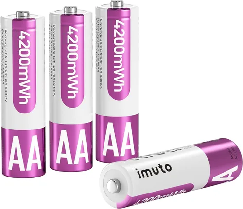 Miniatura 14 de imuto Baterías recargables AA, baterías de litio de 2500 mWh AA, paquete de 4, salida de 1.5 V 2 A, doble batería, vida útil de más de 1600 ciclos
