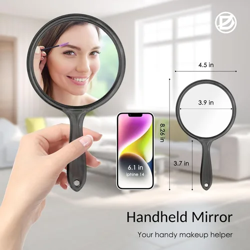 Miniatura 2 de D Espejo de doble cara - Espejo de mano con mango - Espejo de maquillaje 1X/2X Espejo de aumento con forma redondeada - Espejo de mano - Negro Negro