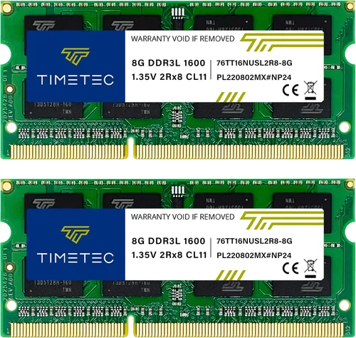Timetec Premium Kit de memoria Ram de 16 GB (2 x 8 GB) DDR3L/DDR3 1600 MHz PC3L-12800 no ECC sin búfer 1,35 V/1,5 V CL11 2 Rx8 doble rango 204 pines