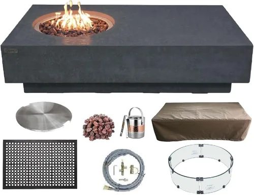 Miniatura 39 de Elementi+ Mesa de Fuego de Gas Colorado de Hormigón Fundido de 56" Rectangular, Hoguera al Aire Libre con Ignición Electrónica Incluye Cubierta
