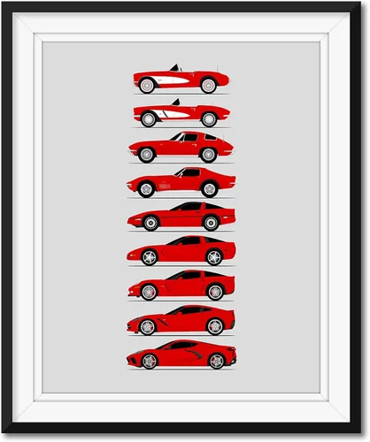 Miniatura 18 de Custom Car Posters Póster hecho a mano compatible con Chevy Corvette Generations e impresión de Chevrolet Corvette (C1 C2 C3 C4 C5 C6 C7 C8)