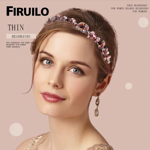 Miniatura 4 de Diademas barrocos de diamantes de imitación púrpura fina banda para el cabello con cuentas de cristal brillante para mujer (morado)