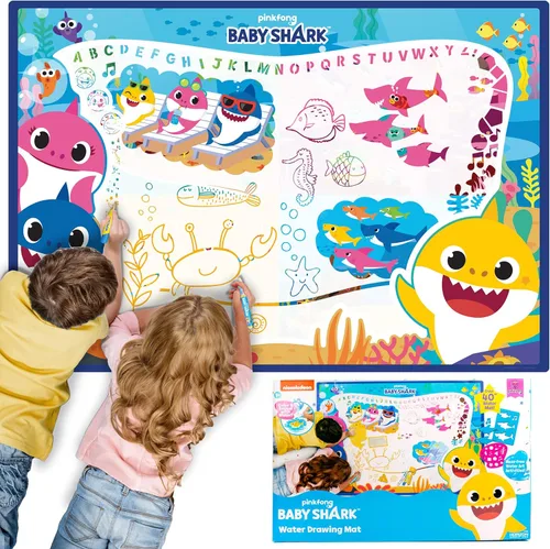 Horizon Group USA - Tapete de dibujo de agua de Baby Shark, incluye alfombrilla reutilizable de 40 pulgadas, cepillo de agua recargable y