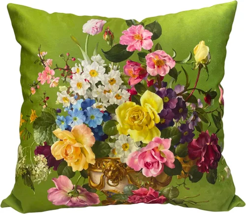 Miniatura 31 de Funda de cojín floral ligera de lujo, 18 x 18 pulgadas, pintura al óleo retro victoriana de doble cara, fondo negro, flor vibrante, funda de cojín
